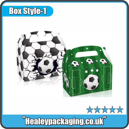 Football themed party favour boxes with carry handle