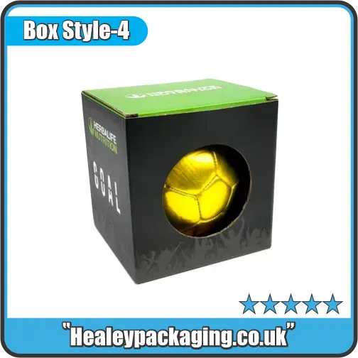 Football display box with circular die-cut window showcasing a football