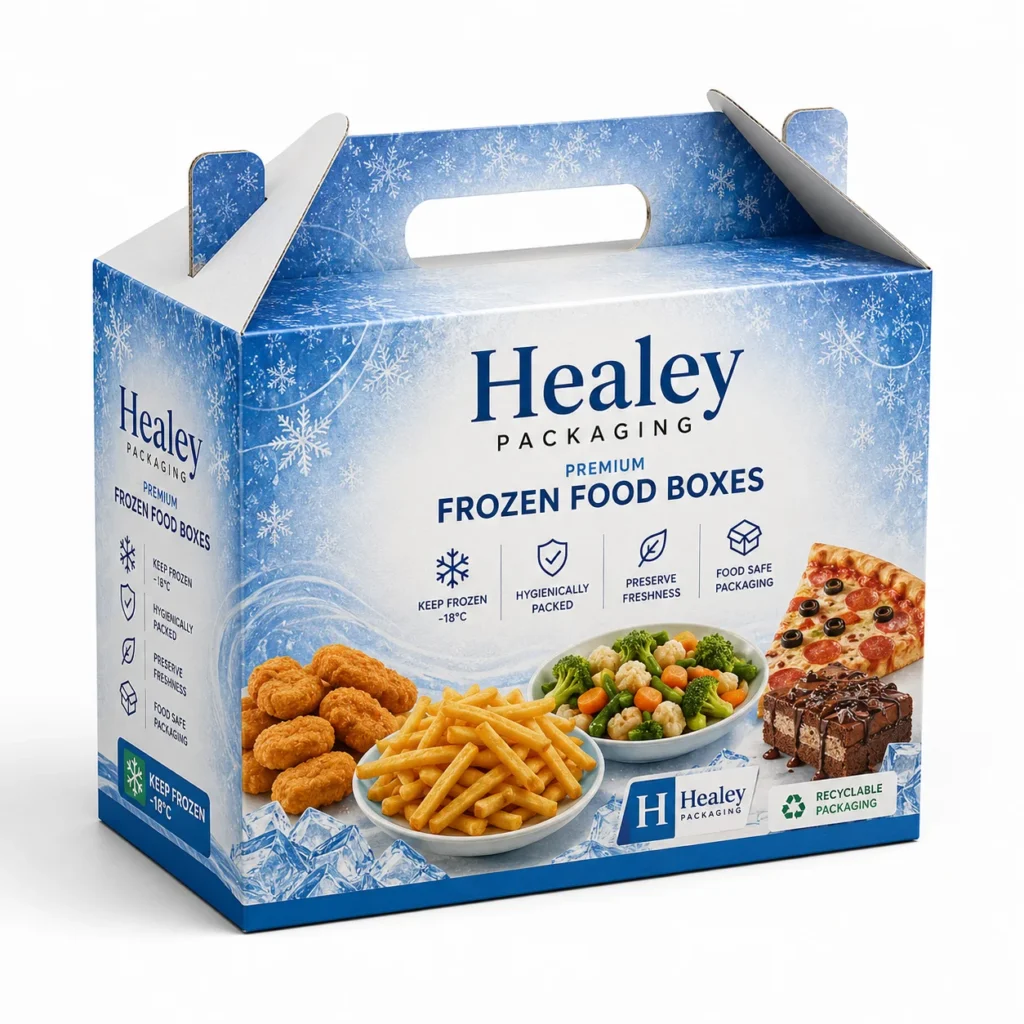 Custom frozen food gable box with built-in carry handle