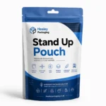 Printed stand-up pouch with resealable zip and hanging slot for retail display