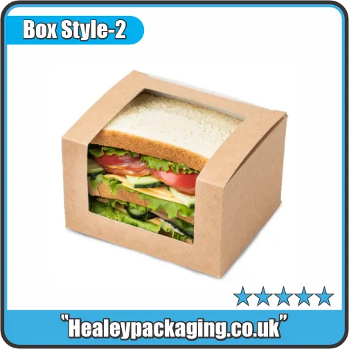 Kraft sandwich packaging box with large display window for filled sandwiches