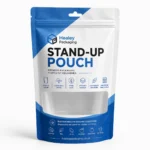 Printed stand-up pouch with clear window, resealable zip and hanging slot