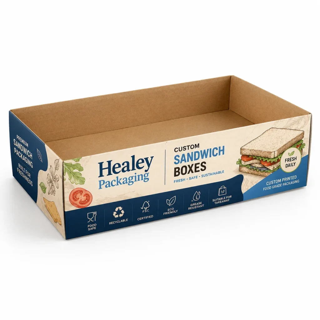 Printed cardboard sandwich display tray for food presentation