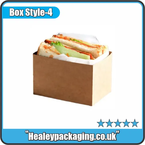 Open-top kraft sandwich packaging box for cafés, delis and takeaway food service