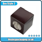 Custom window ballotin box with circular viewing panel for premium chocolate packaging
