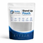 Custom stand-up pouch with resealable zip and clear product window
