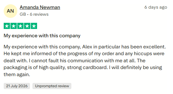 Customer feedback screenshot for the packaging project