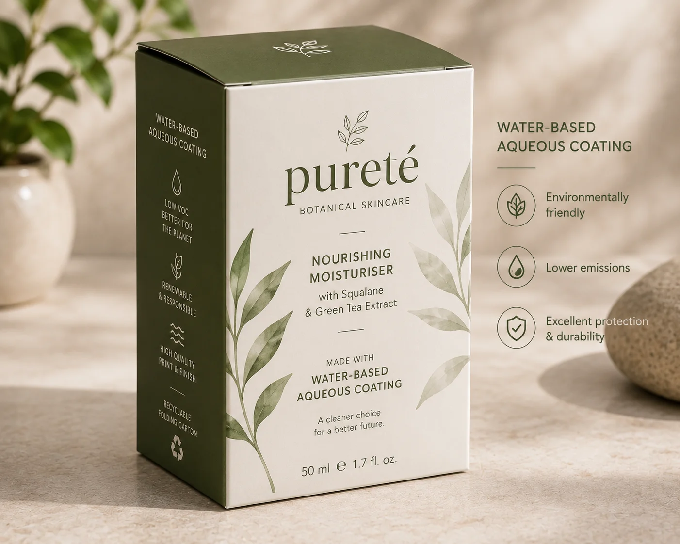 Folding carton packaging with a water-based aqueous coating