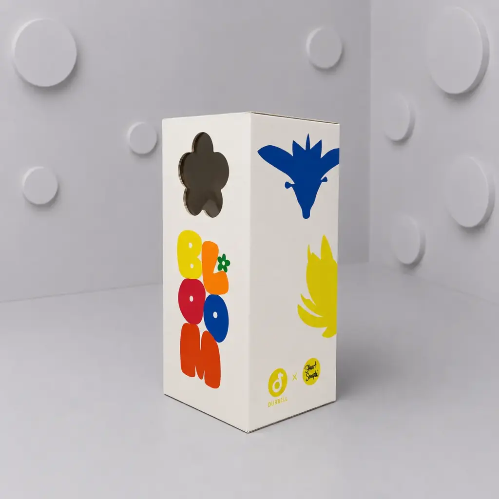 Custom printed tall box with flower window and colourful graphics