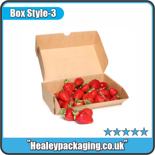 Kraft mailer box filled with fresh strawberries.