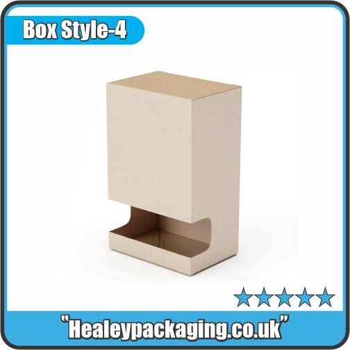 Plain cardboard gravity dispenser box with bottom opening.