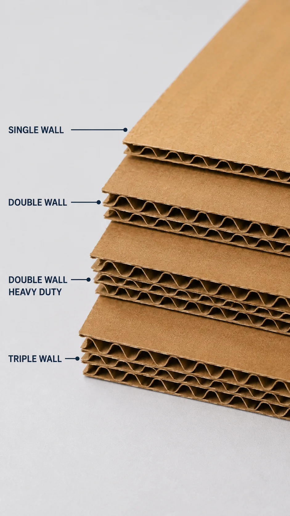 Corrugated cardboard sheets showing the fluted centre layer