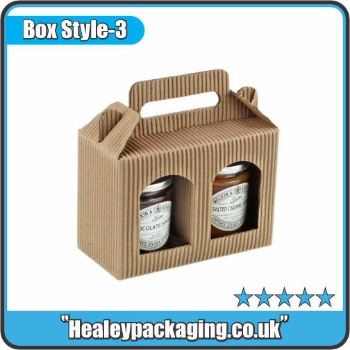 Corrugated jam jar gift box with handle and display windows.