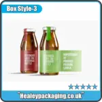 Custom printed labels on beverage bottles.