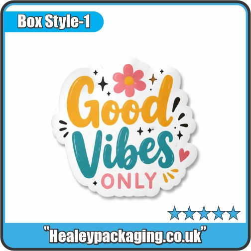 Colorful custom die cut sticker with printed design.