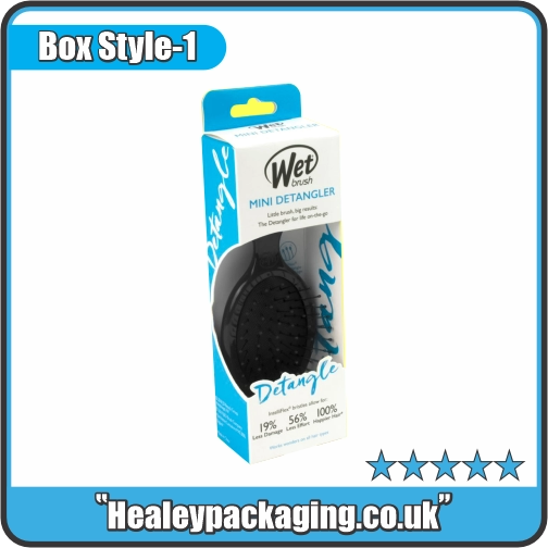 Hair brush packaging box with clear window display.