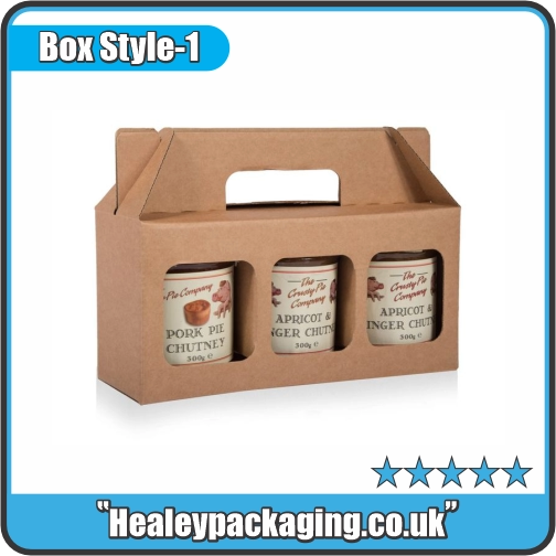 Custom jam jar gift carry box with three jar windows.
