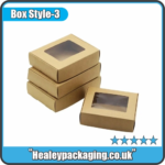 Kraft bakery boxes with transparent window.