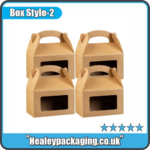Kraft gable boxes with clear window panel.