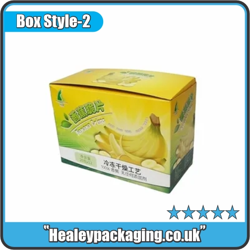 Custom printed banana packaging box with vibrant artwork.