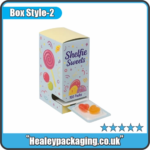Printed gravity dispenser box for individually packed sweets.
