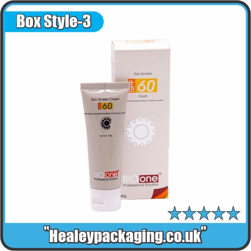 Reverse tuck sunscreen box for SPF cream tubes, sun care products