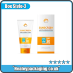 Straight tuck sunscreen lotion box designed for SPF moisturisers, sun creams
