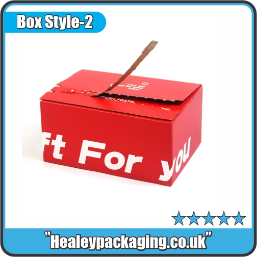 Custom tear strip shipping box with easy-open packaging design.