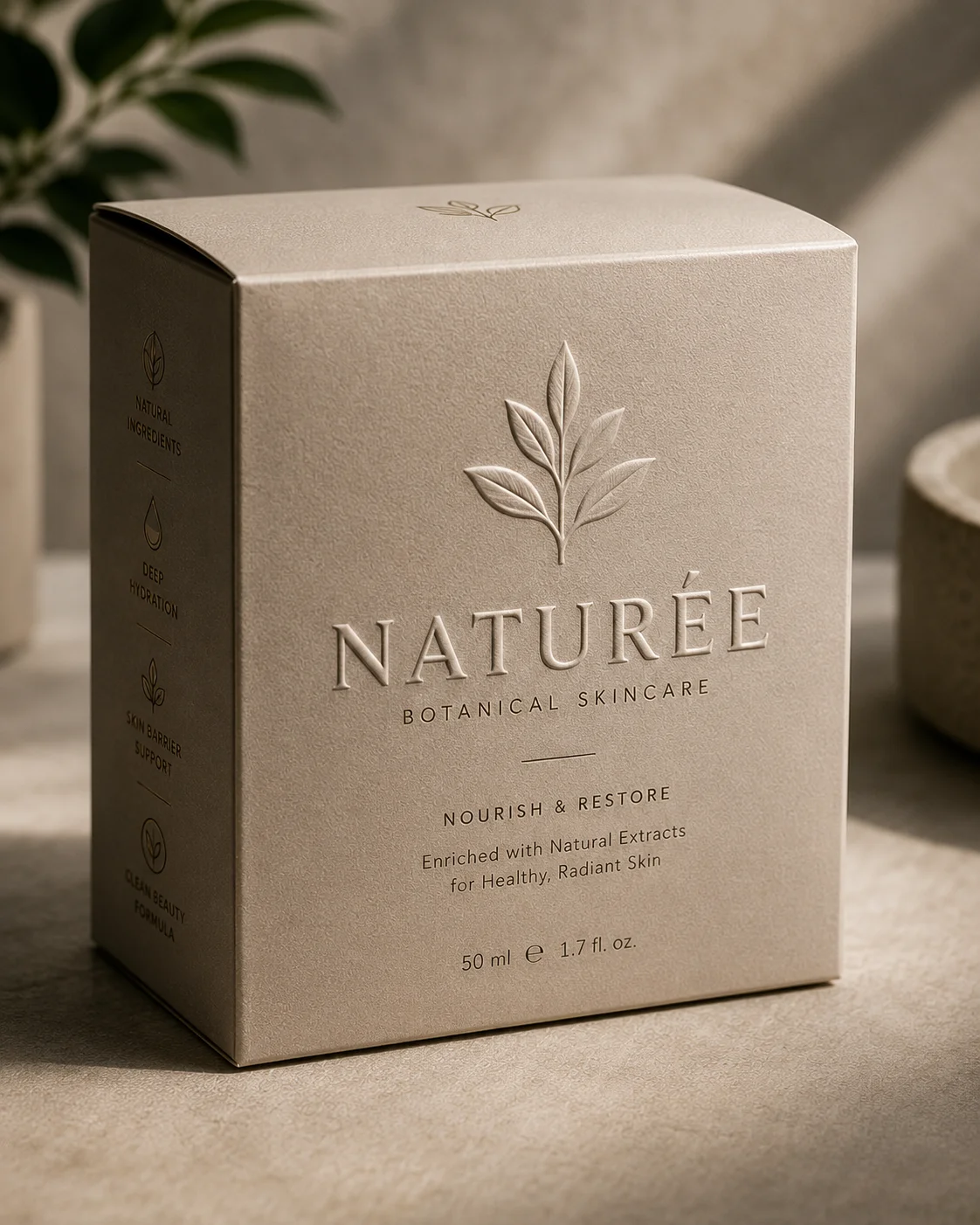 Packaging surface with a recessed debossed impression