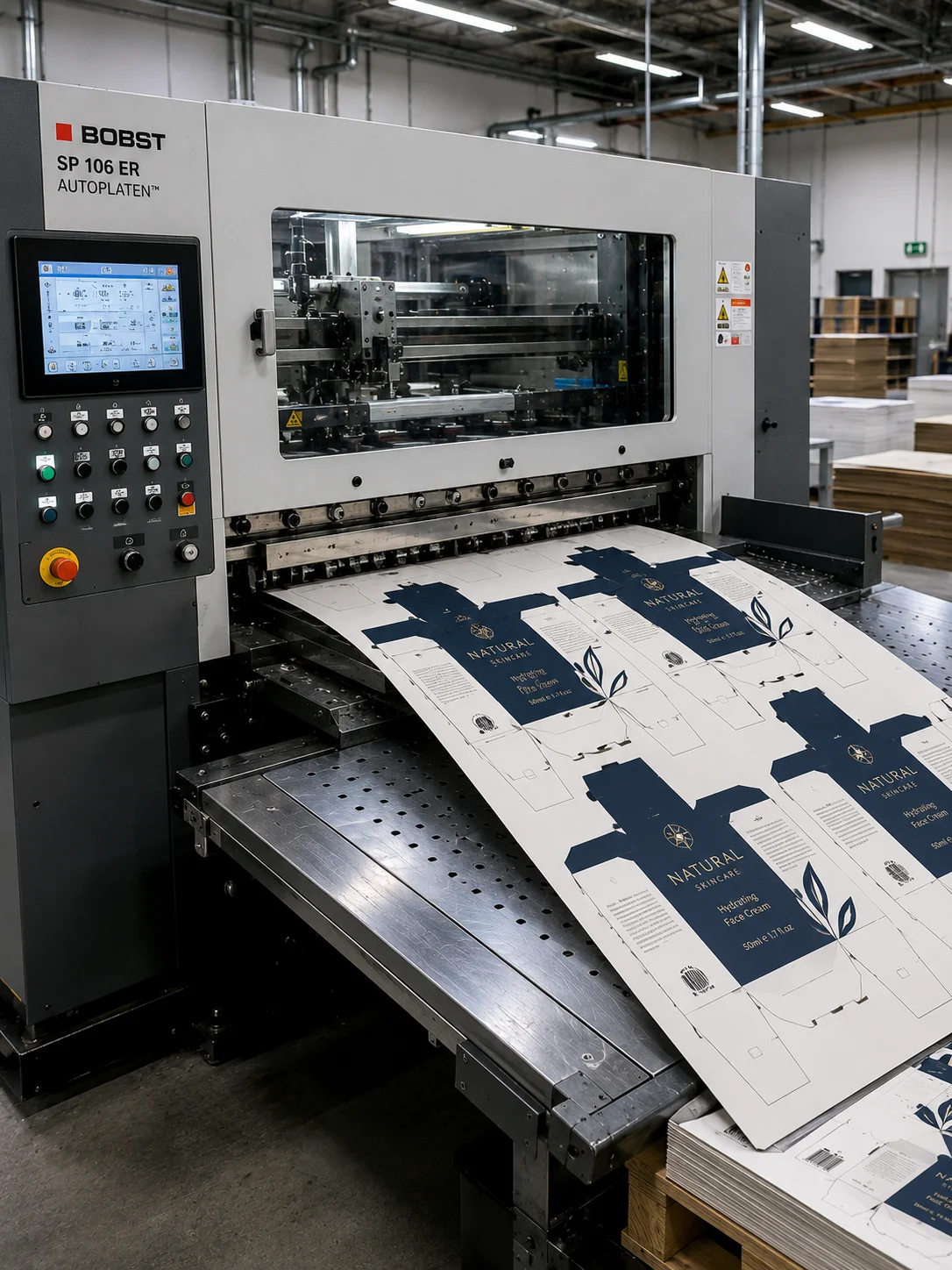 Die cutting machine producing flat carton sheets