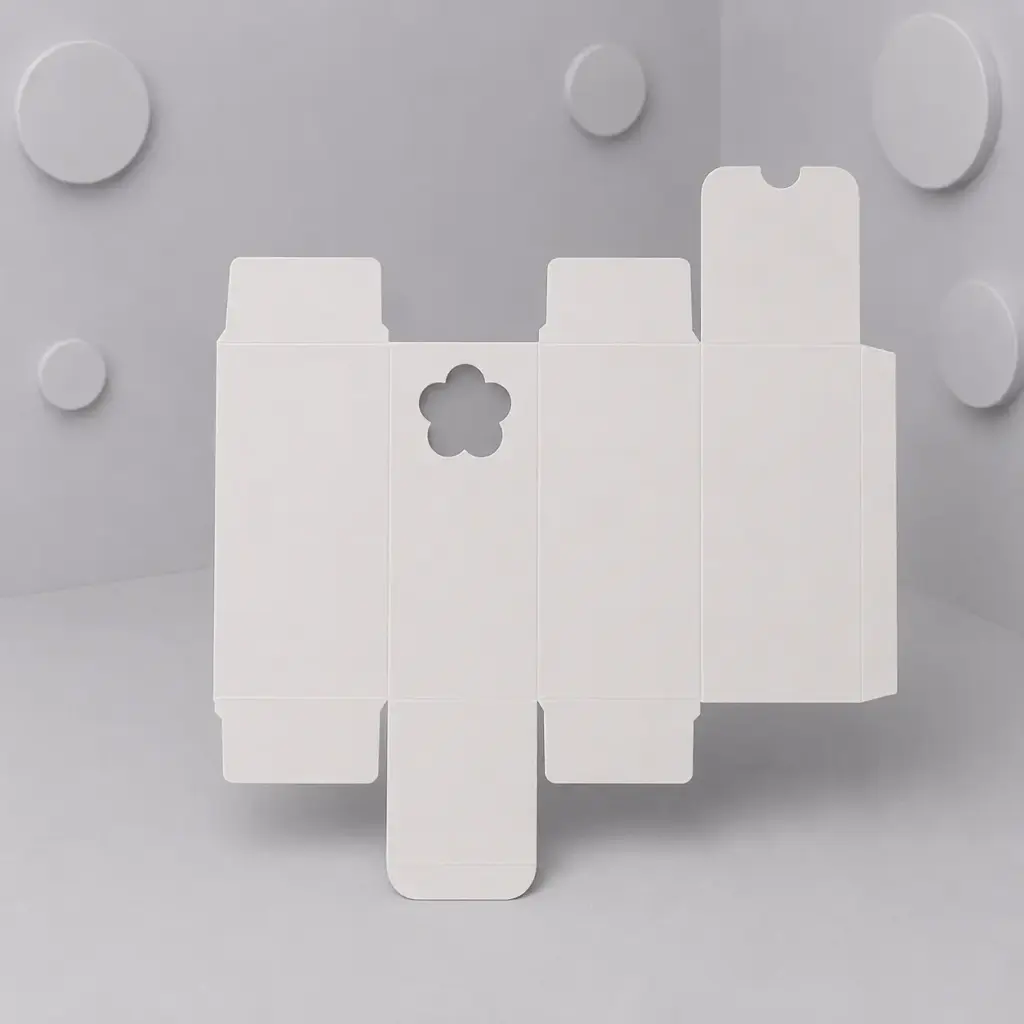 Blank unfolded packaging box dieline with flower-shaped cutout