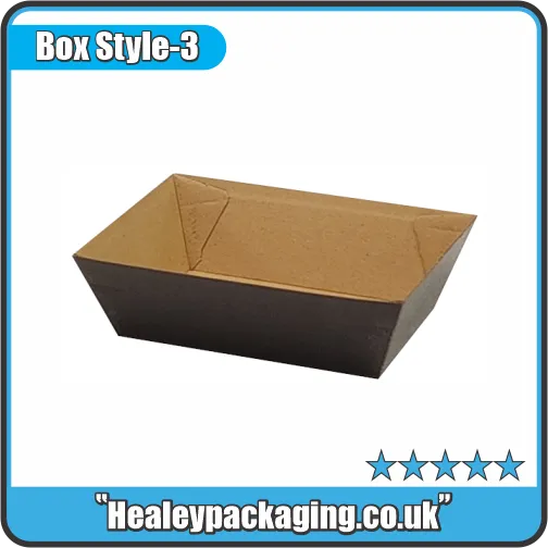 Folded cardboard food tray for burgers, chips, pastries and takeaway food packaging