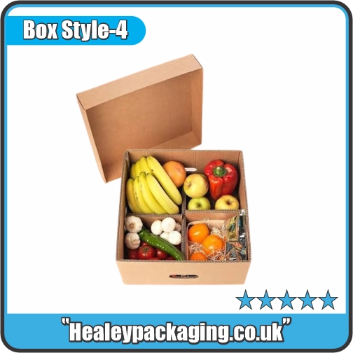 Vegetable delivery box with dividers for organised produce packing.