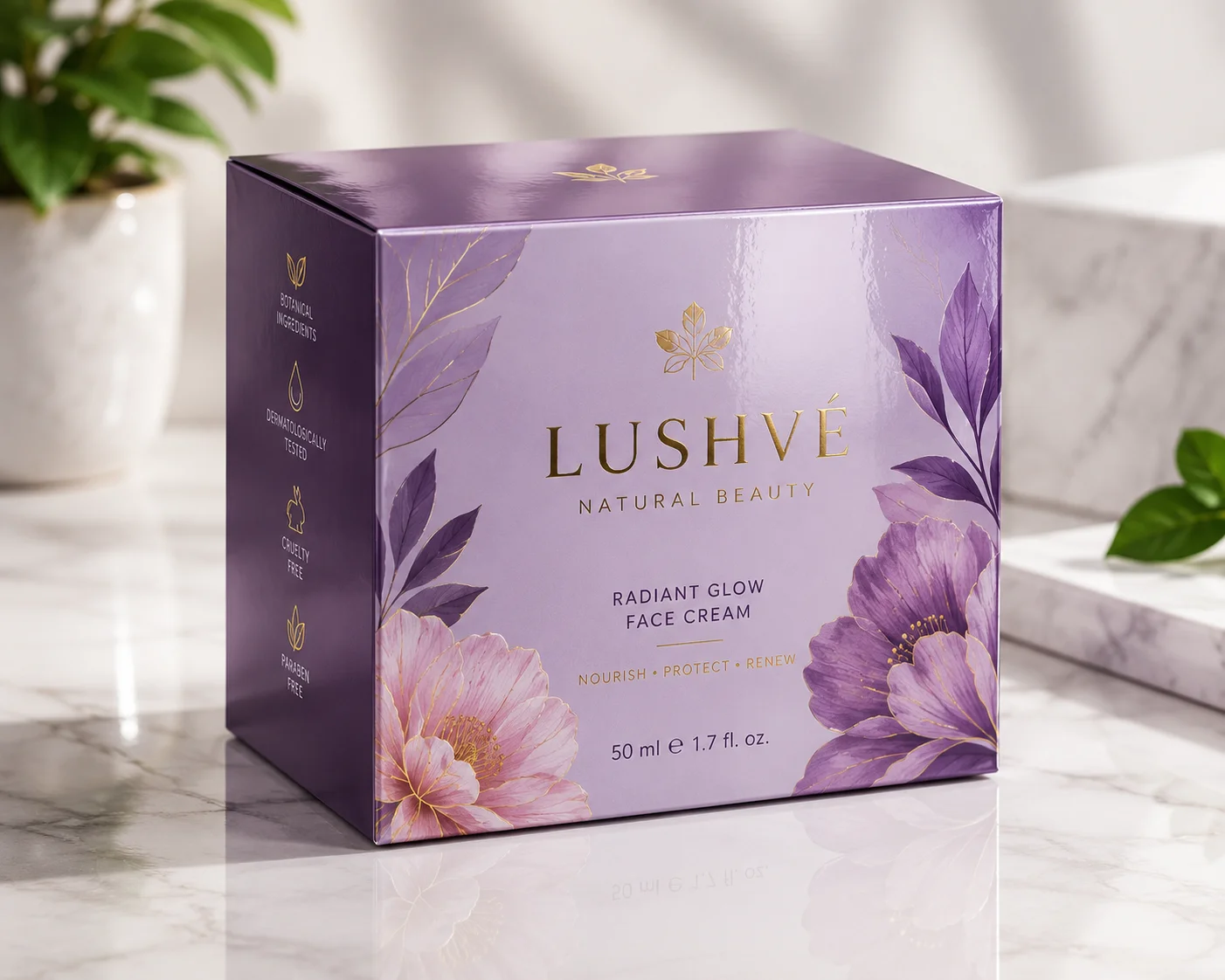 Printed packaging box with a reflective gloss lamination