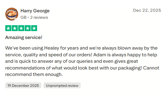 Customer feedback screenshot for the packaging project
