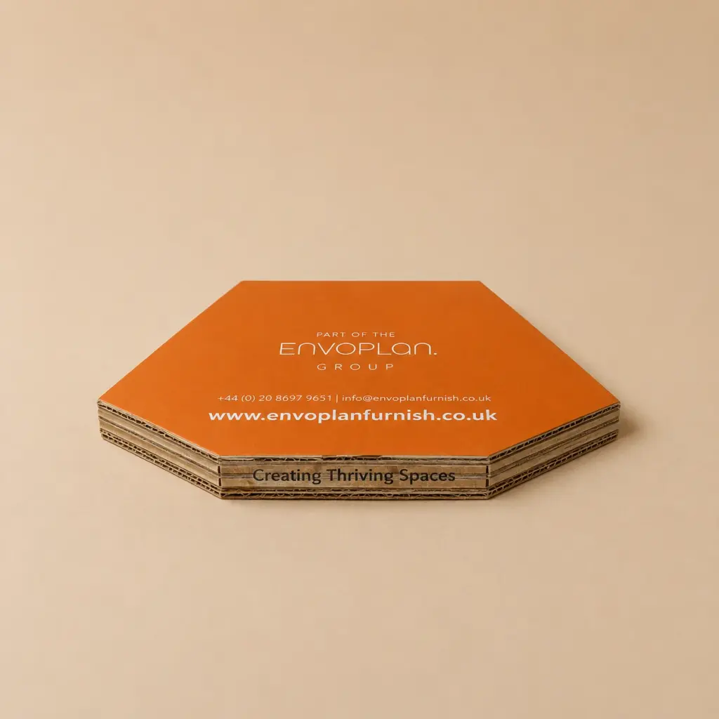 Closed printed cardboard folder with custom branding.