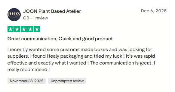 Customer feedback screenshot for the packaging project