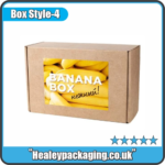 Kraft banana packaging box with custom printed label.