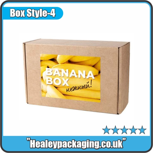 Kraft banana packaging box with custom printed label.