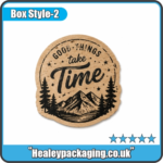 Kraft custom die cut sticker with printed artwork.