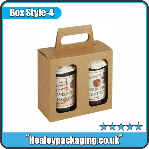 Kraft jam jar gift box with handle and dual display windows.