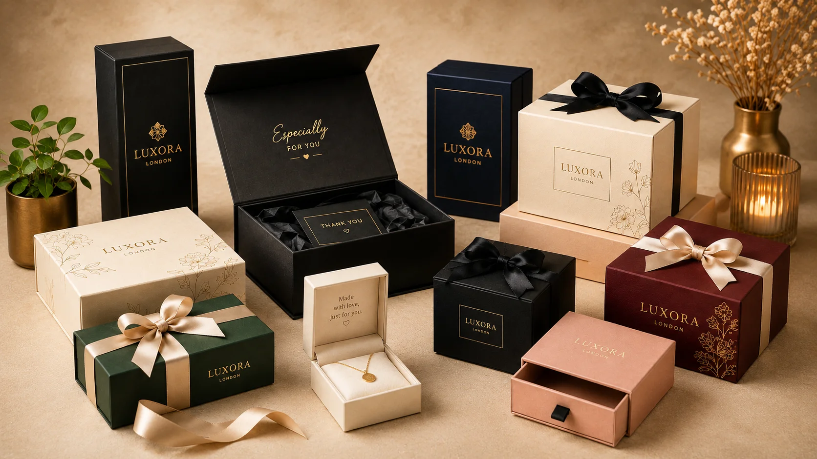 Luxury rigid gift boxes with premium finishes