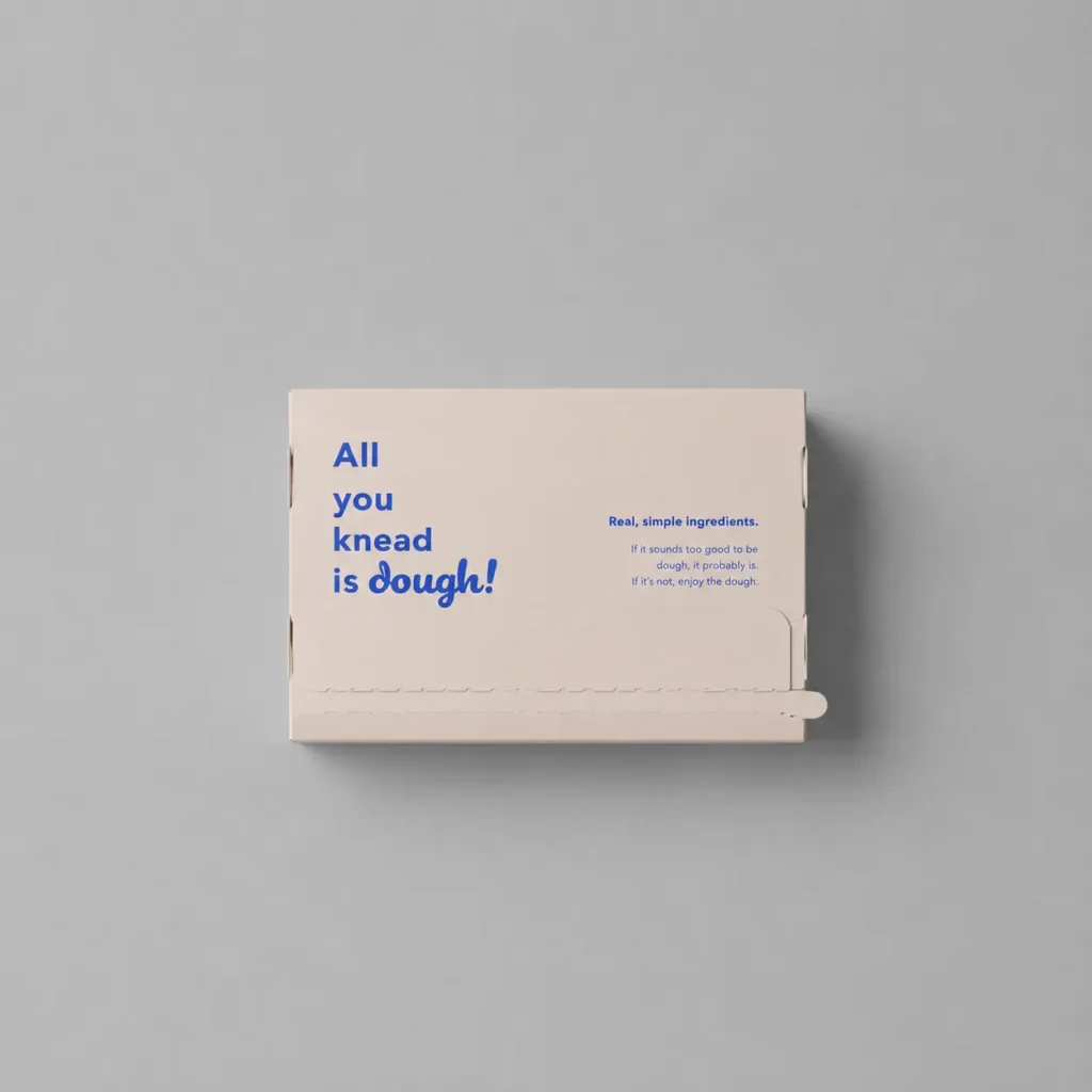 Back view of closed cookie dough packaging box with printed text
