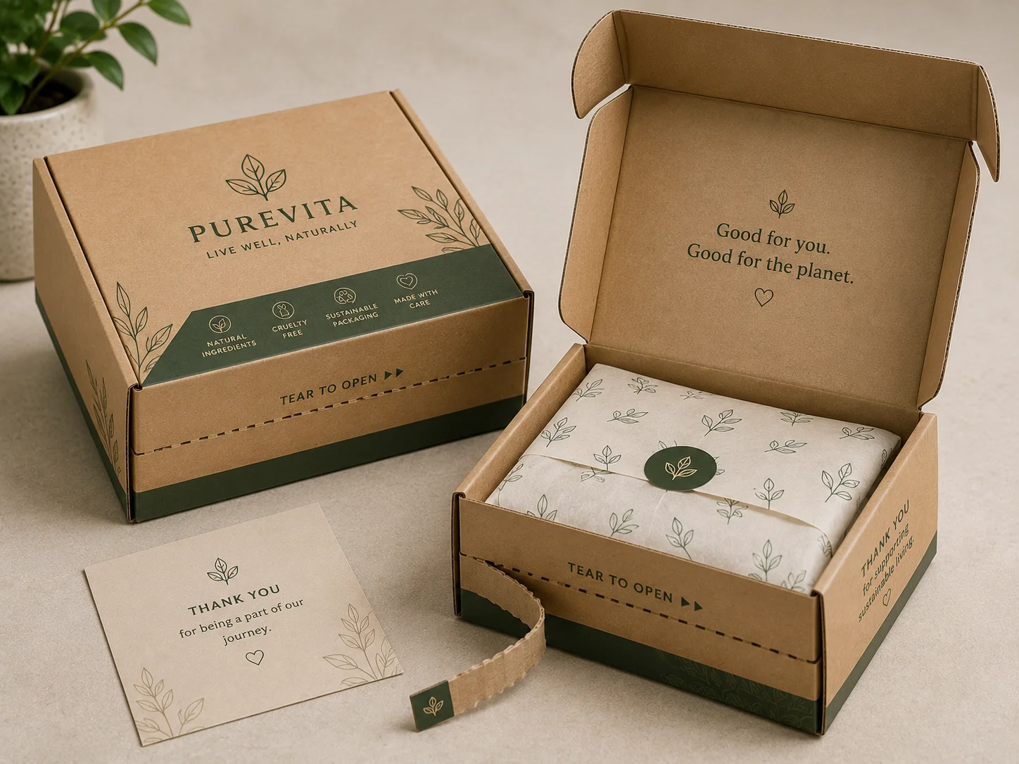 Ecommerce packaging box with integrated tear strip