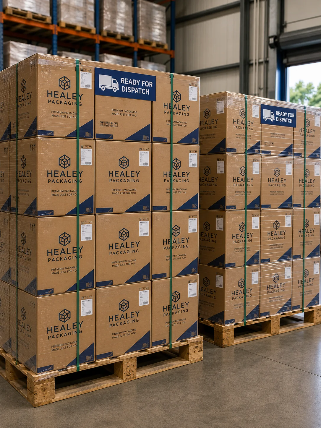Finished cartons stacked on pallets ready for dispatch