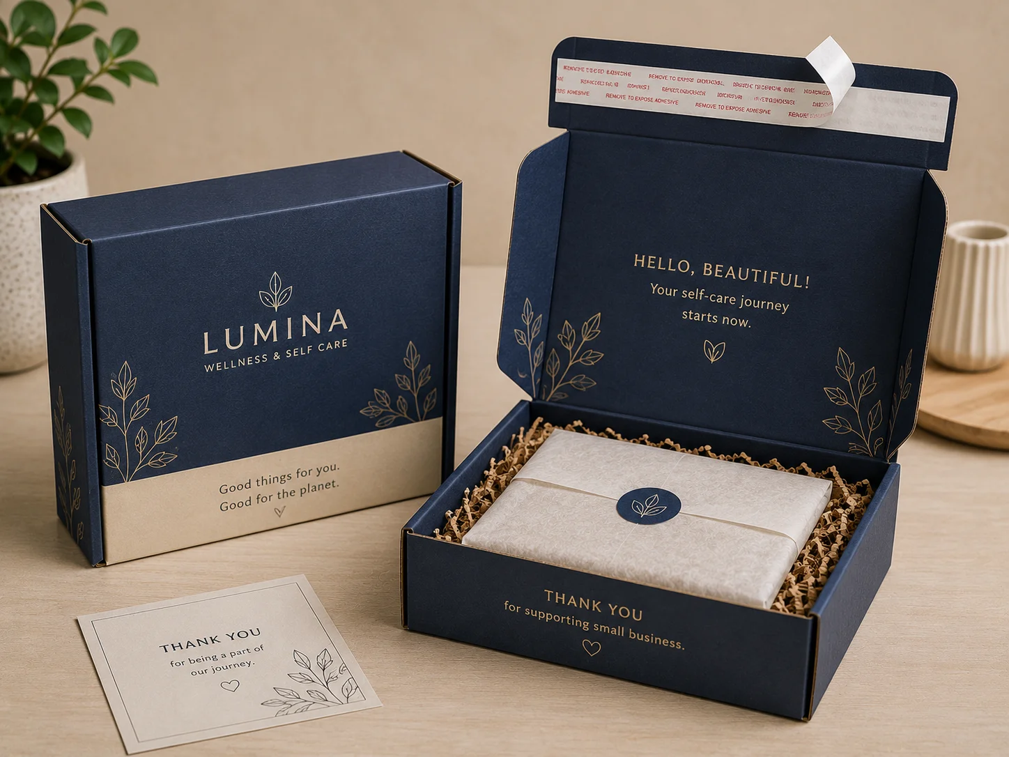 Custom mailing box with peel-and-seal adhesive strip