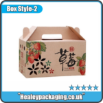 Printed strawberry packaging box with handle.