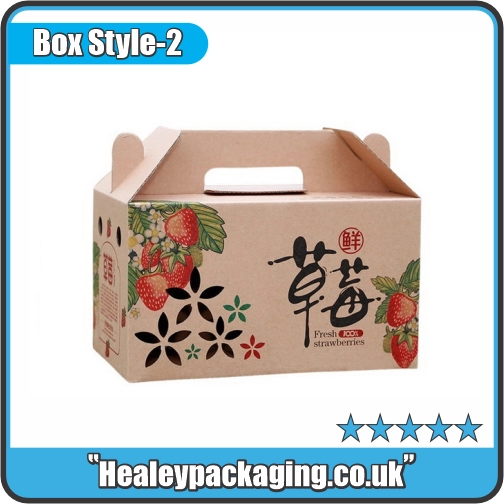 Printed strawberry packaging box with handle.