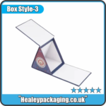 Foldable pyramid packaging box shown in flat-open position.