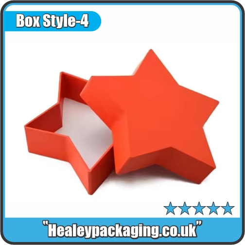 Rigid star-shaped presentation box with lid.